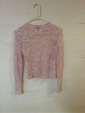 Wild Fable Pink Lace Sequin Sheer Long Sleeve Top Large
